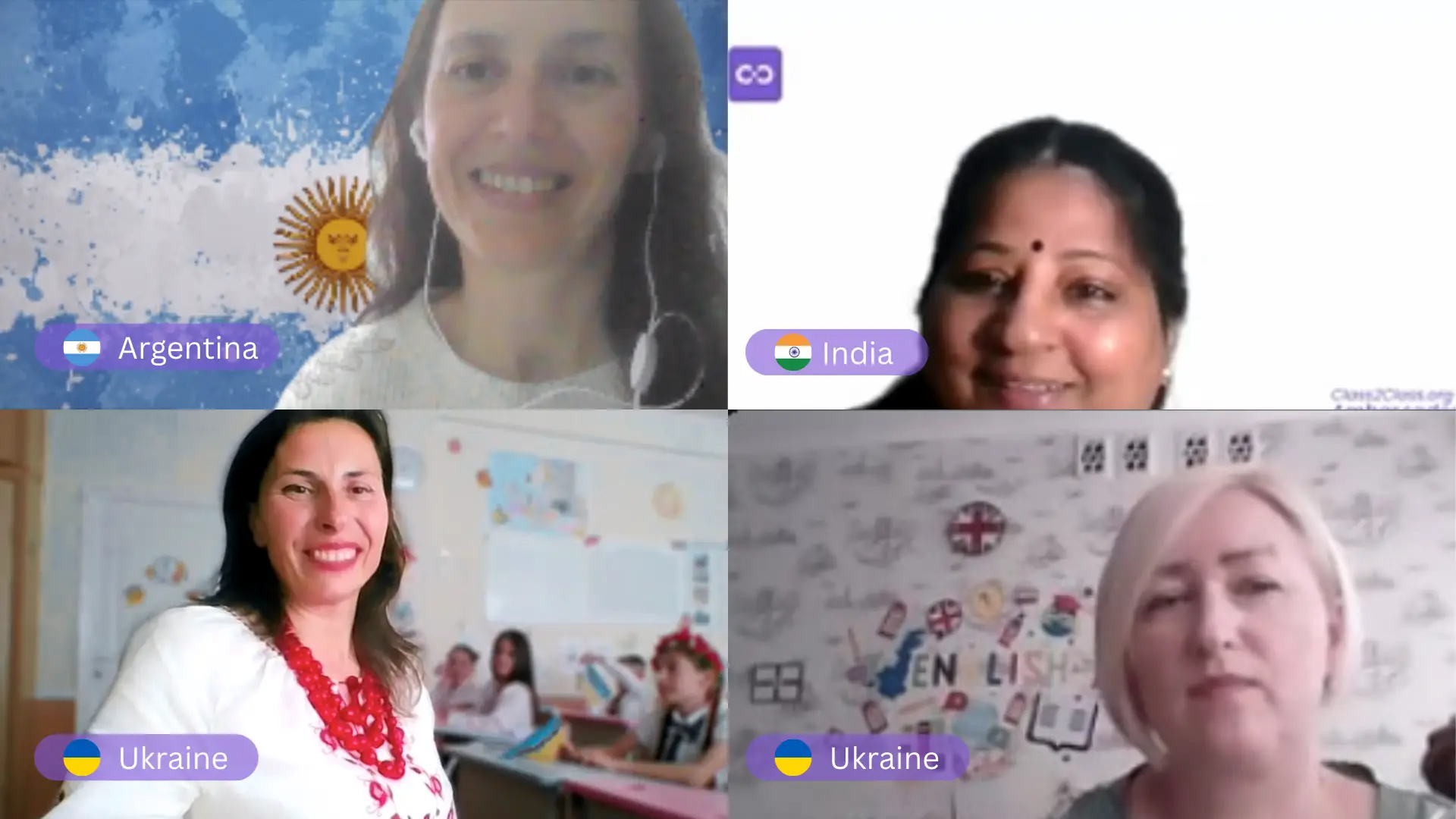 Teachers from Argentina, India, and Ukraine meeting online