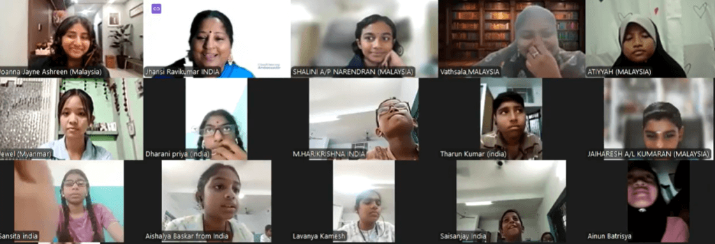 Teachers and students in the Global Water Conservation Challenge shown in a video-call gallery.