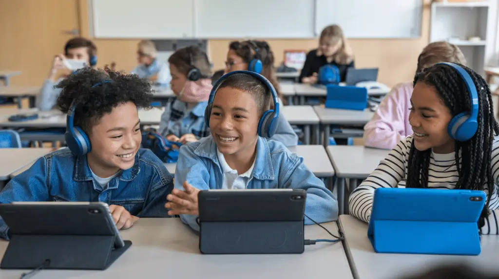 K-12 students participating in collaborative classroom activity