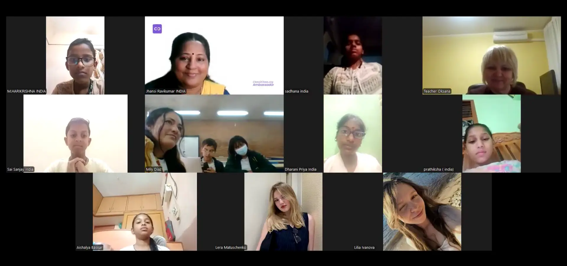Teachers and students taking part in an online Women and Girls in STEM exchange.