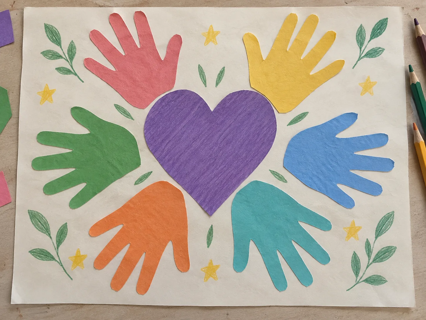 Compromiso de clase ilustrativo con manos de papel alrededor de un corazón