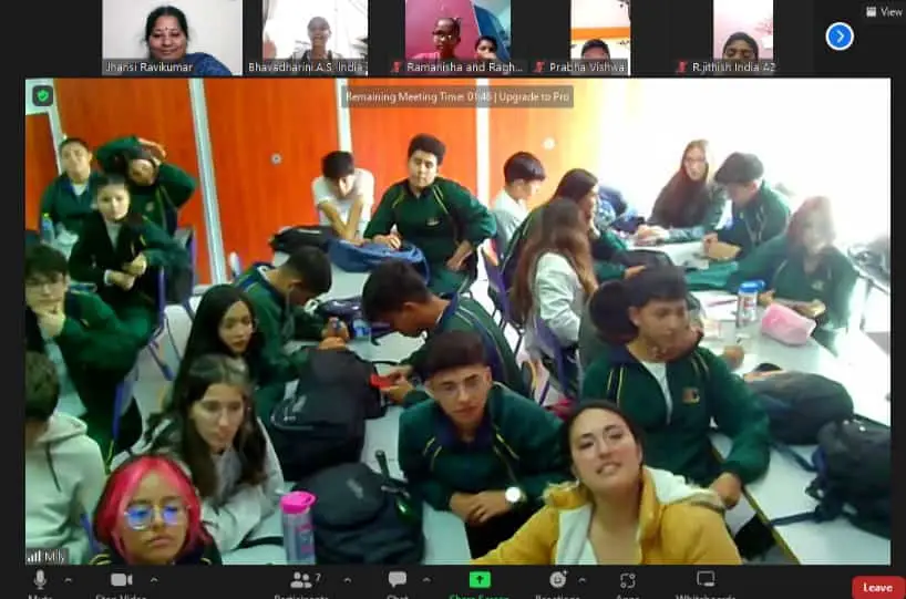 Class2Class collaborative international video call featuring students and teachers