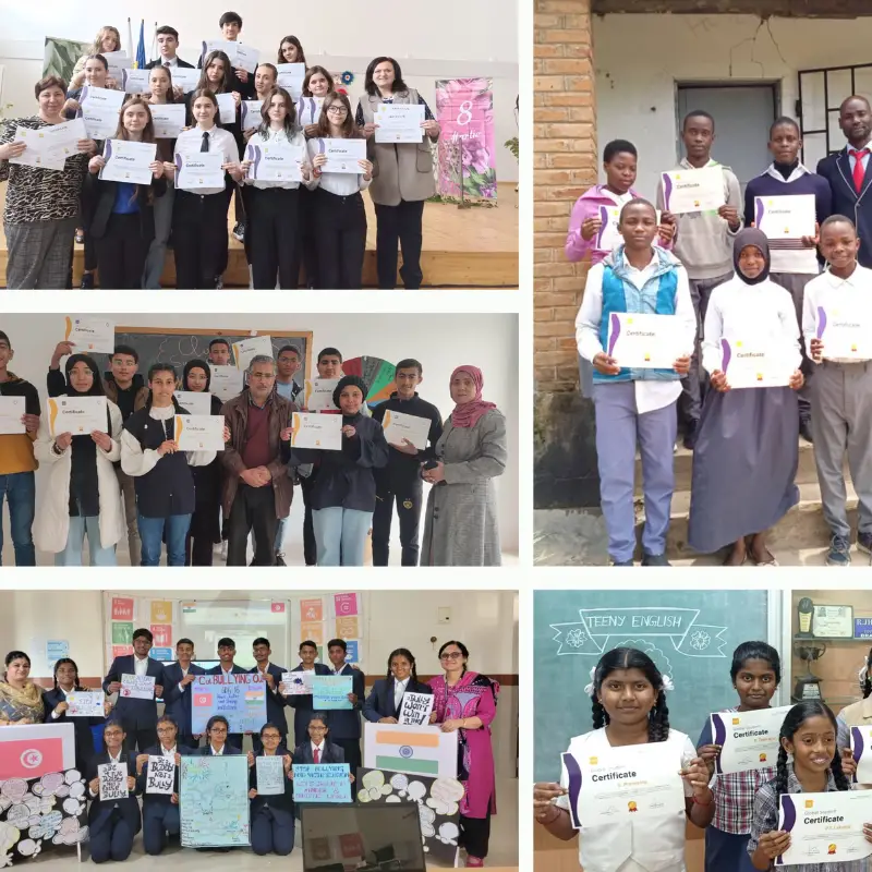 Class2Class students worldwide with certificates for completing global collaborative projects
