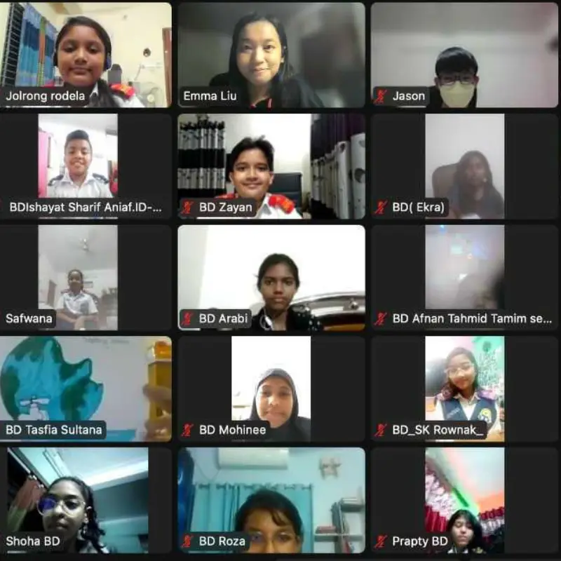 Class2Class students from around the world connecting on a video call