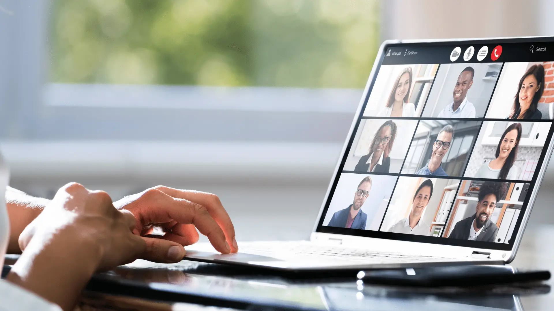 Class2Class platform training video call with diverse teachers on laptop