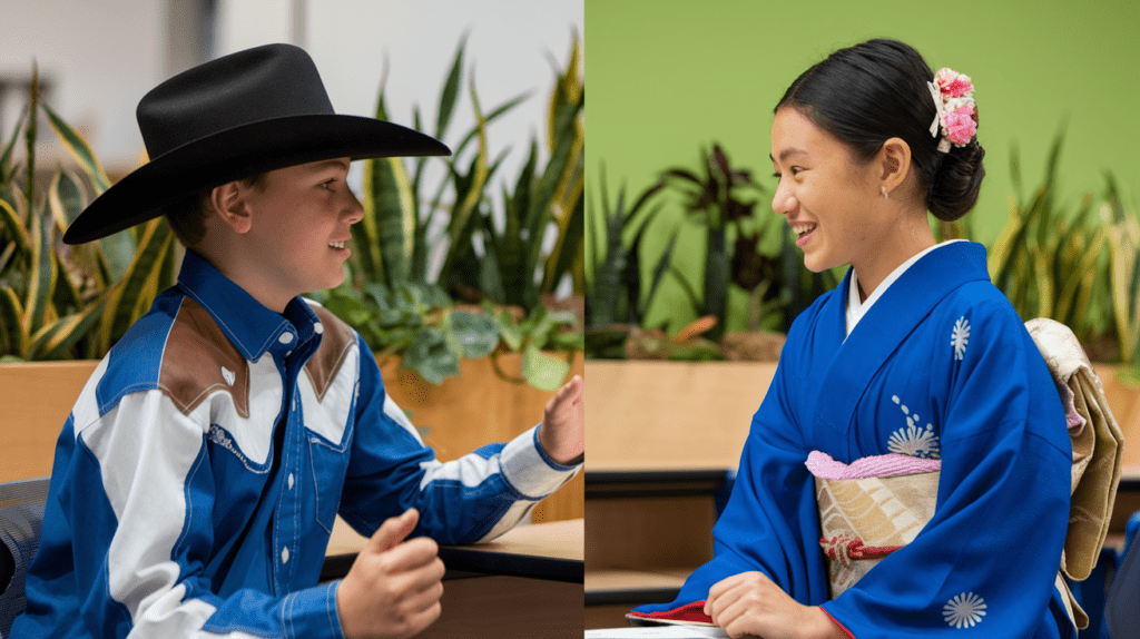 K12 students engaged in a virtual cultural exchange activity