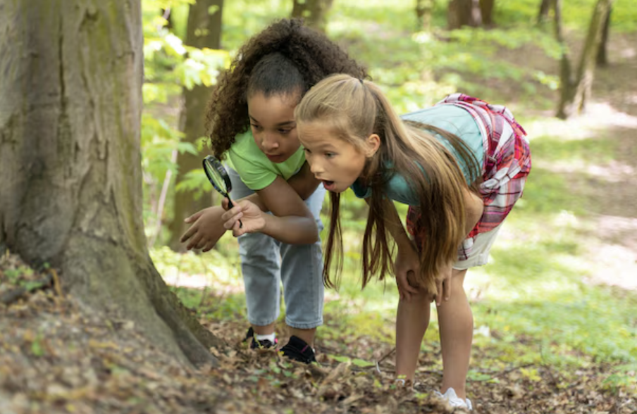 Biodiversity Buddies — students exploring nature and biodiversity outdoors as part of a collaborative project based learning experience