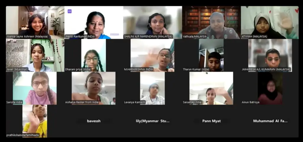 Students from India, Malaysia and Myanmar in a live international collaborative learning session on global water and ocean conservation